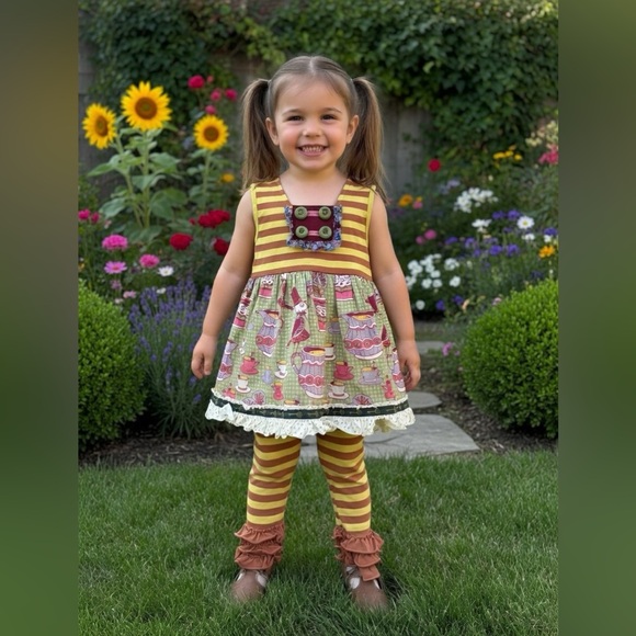 Matilda Jane Other - Matilda Jane Character Counts Maggie at Tea Party Top Ruffle Pants Set Yellow